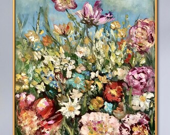 Wild Flowers – Original Oil Impasto Painting.Textured Floral Artwork | Available on Stretched or Unstretched Canvas | Choose Your Size