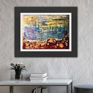 Sunset Mirage, opera d'arte originale con tecnica mista su carta Yupo, 9 x 13 pollici, arte astratta con inchiostro alcolico, acquerelli, polvere d'oro, firmata.