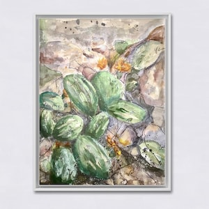Dipinto ad acquerello di fiori di cactus – Originale e stampa – Arte botanica su carta – Decorazione murale floreale del deserto (28x38 cm)