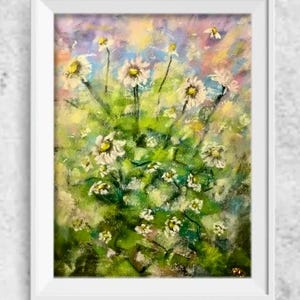 Abstract Daisies – Original Soft Pastel Floral Painting on Pastelmat | Contemporary Botanical Art | Unframed Wall Decor