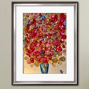 Bouquet di fiori rossi allegri, dipinto originale con tecnica mista su carta Yupo, opera d'arte unica, dipinto di fiori in un vaso, decorazione murale, regalo speciale.
