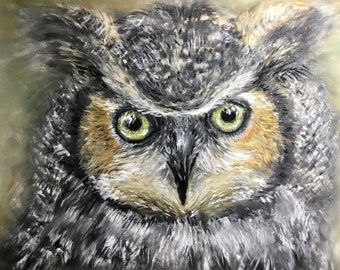 Peinture pastel originale de hibou sur pastelmat, art mural hibou, cadeau, décoration de la maison.