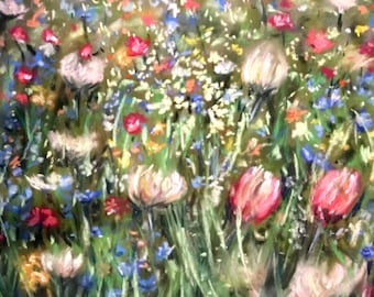 Original Pastellbild Blumenfelder auf pastelmat, moderne Kunst realistisch