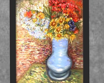 Vase de fleurs, peinture impressionniste au pastel sec sur pastelmat, cadeau pour elle, art mural original.