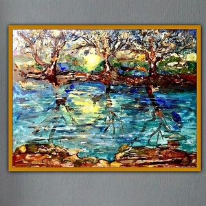 3 sorelle - Pittura originale con inchiostri alcolici e acquerello su carta Yupo, tecnica mista astratta, decorazione murale unica nel suo genere, poster disponibili