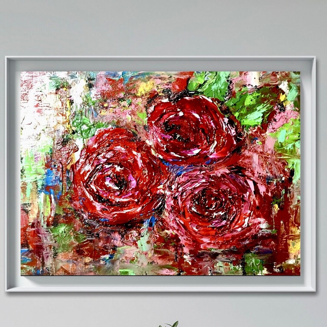 Red Roses Original Oil Painting – Impasto Style on Stretched Canvas - Etsy