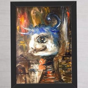 Peinture de chat colorée drôle, peinture animale abstraite, peinture à l'huile originale sur toile, art mural chat fantaisie, unique en son genre.
