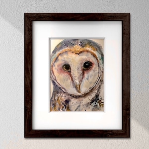 Barbagianni – Dipinto ad acquerello originale / Arte della fauna selvatica fatta a mano / Decorazione murale a forma di gufo / Regalo unico ispirato alla natura / Stampe disponibili