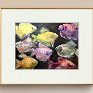 Dipinto originale di pesce rosso - Acquerello A3 e PanPastel su carta nera - Pesce rosso fortunato / Dipinto a mano / Tecnica mista / Pronto per la spedizione