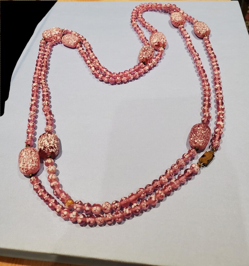 Vintage Murano Glass Bead Necklace Long Etsy