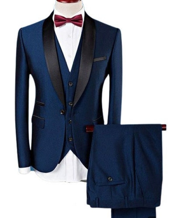 Men 3 Piece Suit Slim Fit Wedding Navy Blue Suit Groom 3 Piece - Etsy