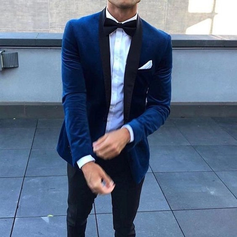 Men Tuxedo Jacket Slim Fit Blue Premium Party Wear Blazer Etsy