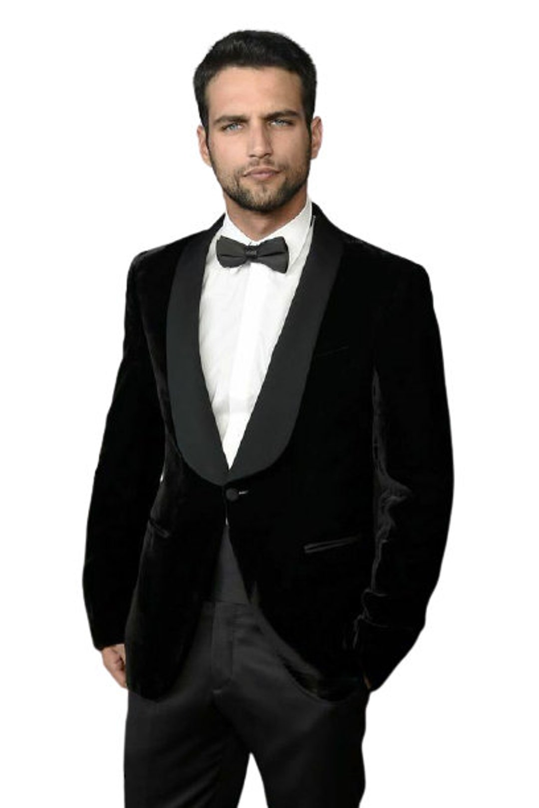Men Tuxedo Jacket Slim Fit Single Button Black Velvet Party Etsy