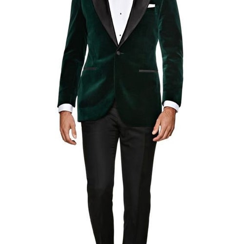 Men Tuxedo Jacket Slim Fit Single Button Green Velvet Party - Etsy