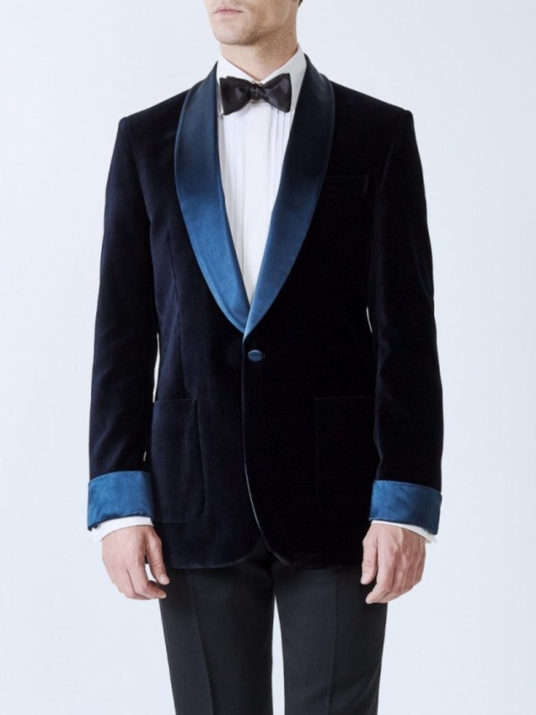 Men Tuxedo Jacket Slim Fit Single Button Navy Blue Velvet - Etsy