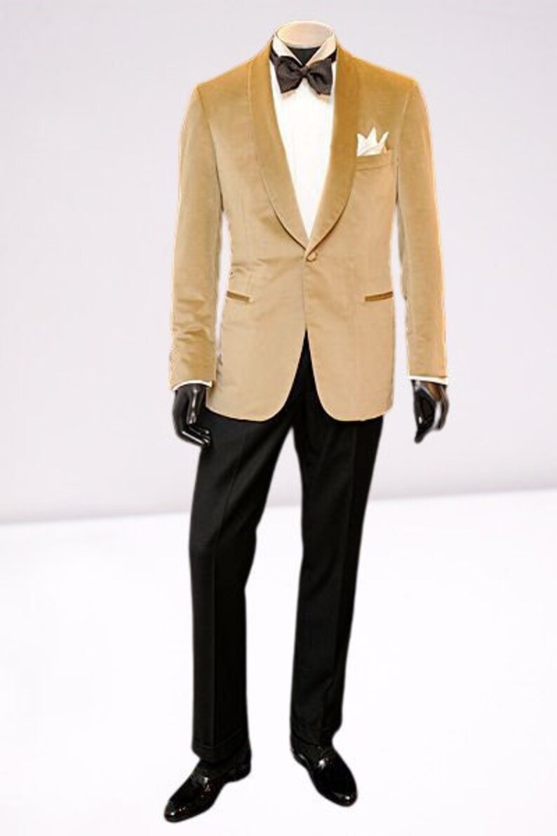 Men Tuxedo Jacket Slim Fit Single Button Golden Velvet Party - Etsy
