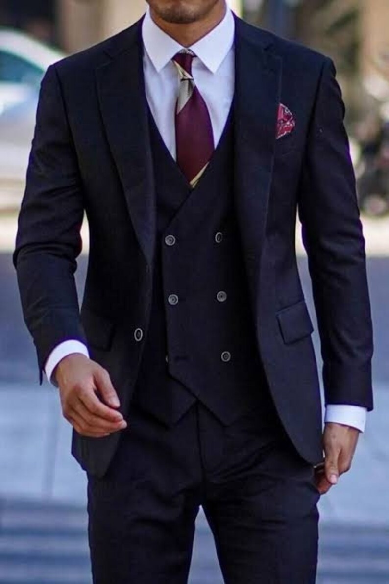 MEN SUIT 3 PIECE Navy Blue Suit Premium Fabric Groom Wear 3 - Etsy