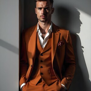 BEACH WEDDING SUIT, Rust Color Premium Cotton Blend Slim Fit Men 3 ...