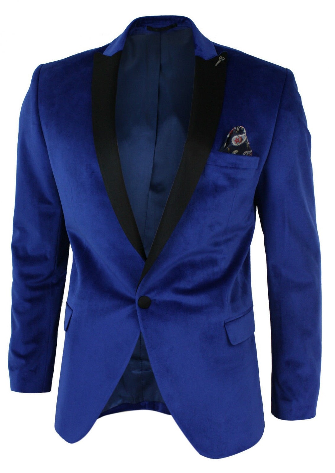 Men Tuxedo Jacket Slim Fit Single Button Blue Velvet Party - Etsy