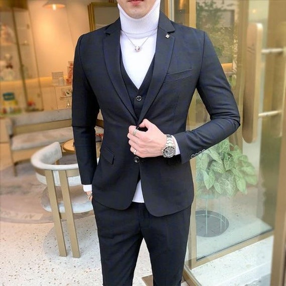 MEN SUITS 3 PIECE Premium Blue Color Wedding Wear 3 Piece Slim | Etsy