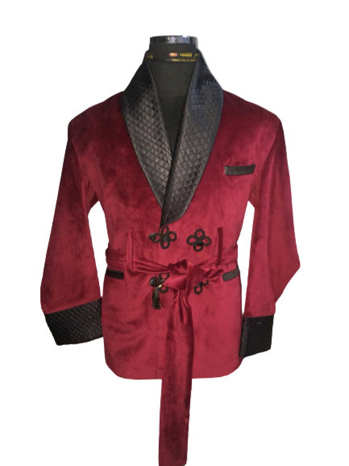 Men Smoking Jacket Robe Quilted Red Velvet Party Wear Blazer Etsy