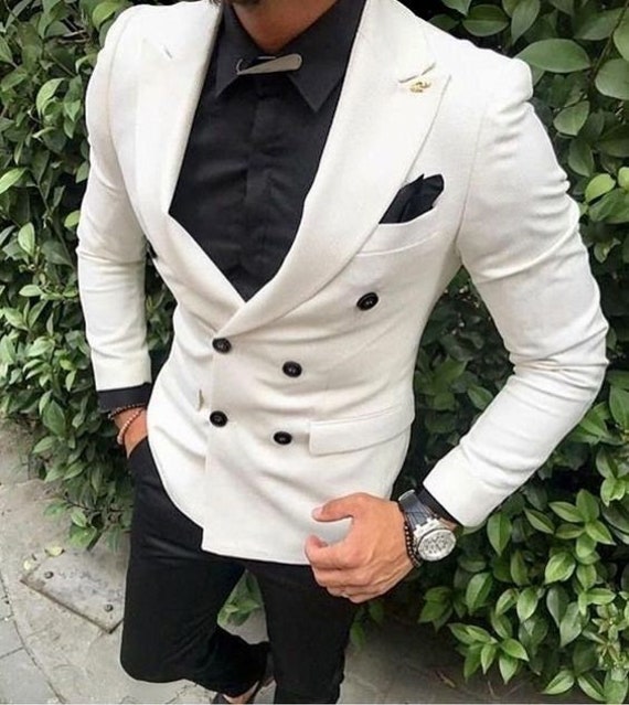 Buy Men White Double Breasted Double Breasted Coat Double Online in India 