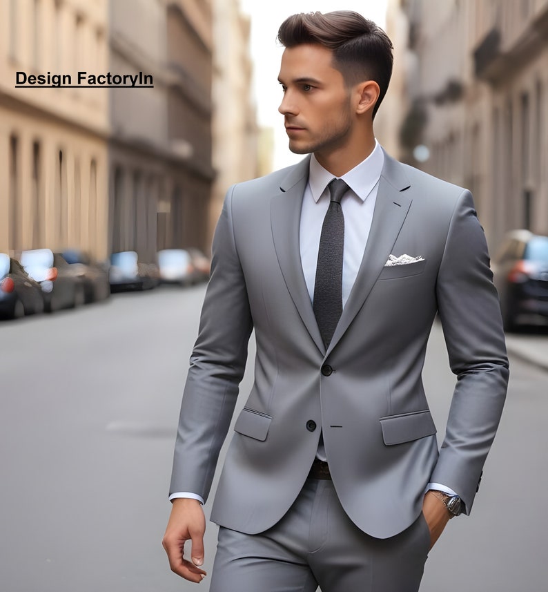 Pretty Color Matching Man's Wedding Suit Steel Grey 2 Pieces Slim Fit Men's Suits main image 0