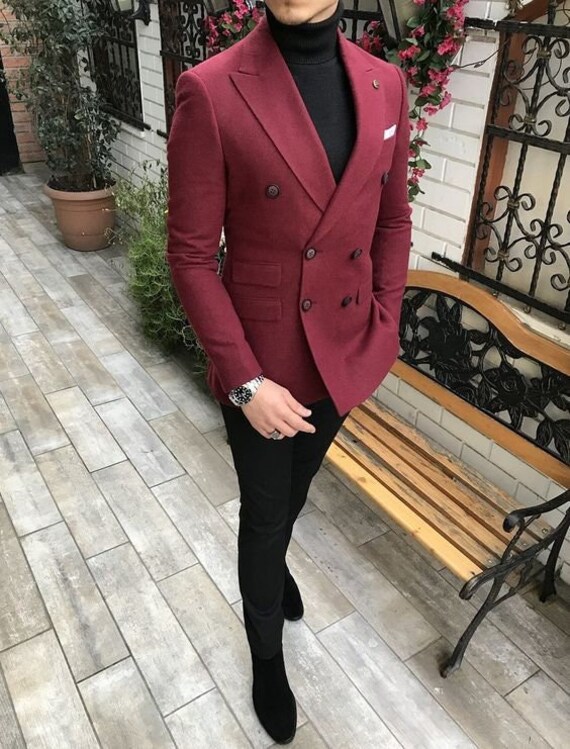 Men Double Breasted Premium Maroon 