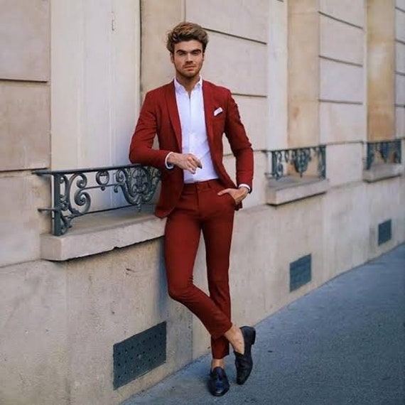 MEN 2 PIECE SUIT Red Color Premium Fabric Slim Fit Wedding - Etsy Australia