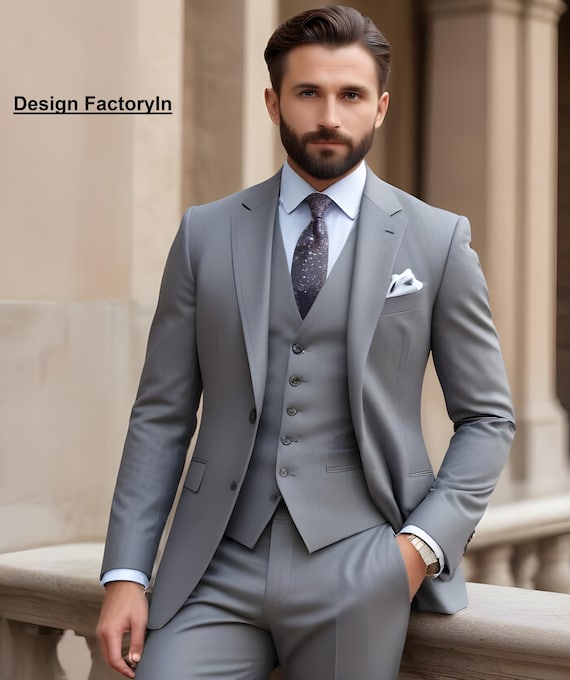 GREY 3 PIECE SUIT for Men Wedding Wear Cotton Blend Grey Suit for Men Party Wear Suits Etsy