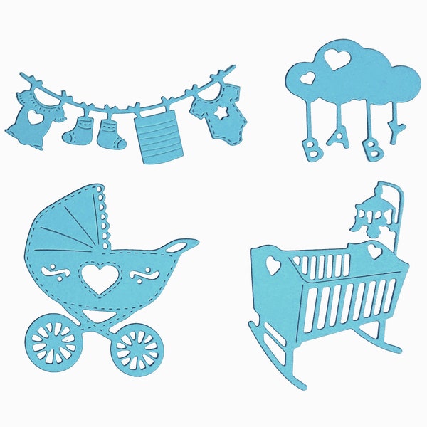 Stanzteile Set Baby Wiege Kinderwagen Wäscheleine Scrapbooking