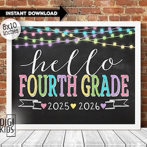 1st day of 4th grade sign - 1st day of school signs printable 2025 - hello fourth grade sign - back to school sign printable - chalkboard