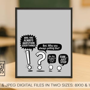 Punctuation Rules Poster: Funny Classroom Sign with Gen Z Slang, Instant Download