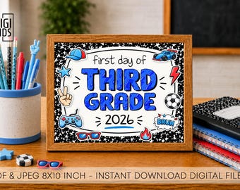 First Day of 3rd Grade composition notebook sign - Boy's 1st day of School printable - Digital Download 2026