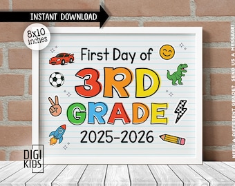 First day of 3rd grade sign - Boys first day of third grade sign 2025 - 3rd grade printable - back to school board - digital download