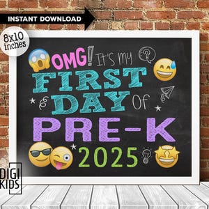 First day of Pre K sign - 1st day of Pre-k printable 2025 - 1st day of school PreK chalkboard photo prop - instant download