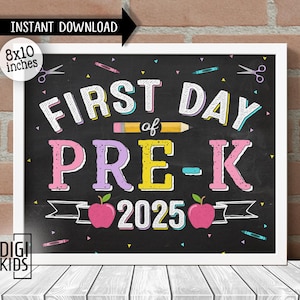 Pre K Sign - First Day of School Sign 2025 - Printable Pre-K Chalkboard - back to school poster - Instant download
