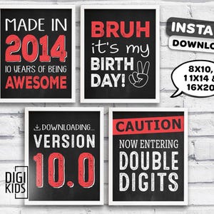 10th birthday party decorations - 10th birthday printable signs - BRUH it&#39;s my birthday chalkboard photo props - DIY instant download files