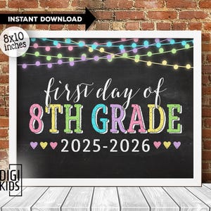 1st day 8th grade Sign 2025 - first day of 8th grade printable - back to school chalkboard photo prop - instant download printable sign