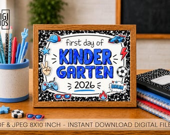 First Day of Kindergarten composition notebook sign - Boy's 1st day of School printable - Digital Download 2026