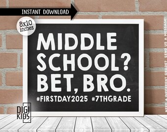 First day of middle School printable Sign 2025 - First day of 7th grade sign - Back to school chalkboard photo prop - Digital download