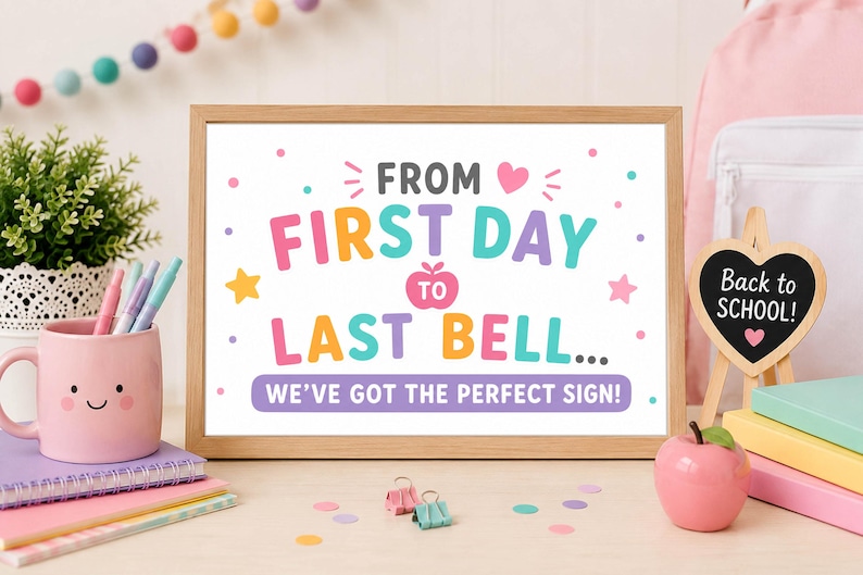 First day of 8th grade sign - First day of school printable 2026 - Chalkboard photo prop pink with bows - 8th grade digital download image 2