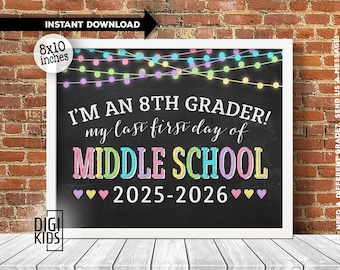 1st day of 8th grade Sign 2025 - LAST first day of middle school - first day of school chalkboard photo prop - instant download