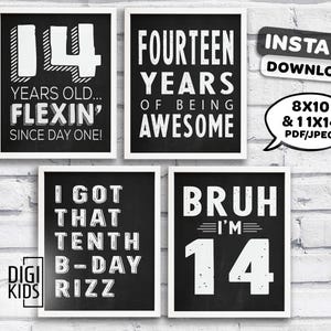14th Birthday Printable Signs - 14th Birthday Party Decorations - BRUH ...