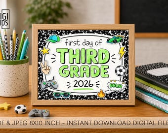 First Day of 3rd Grade composition notebook sign - Boy's 1st day of School printable - Digital Download 2026
