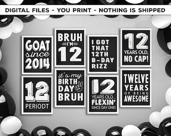 12th birthday printable signs - 12th birthday party decorations - BRUH it's my birthday chalkboard photo props - DIY instant download files