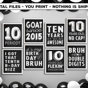 Placas para imprimir de 10º aniversário - Decorações para festa de 10º aniversário - BRUH, acessórios para fotos de quadro-negro "É meu aniversário" - Arquivos para download instantâneo "Faça você mesmo"