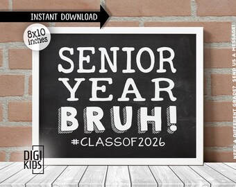 Cartel del primer día del último año de secundaria de 2025 - Primer día de 12.º grado - Clase de 2026 Pizarra para estudiantes de último año de secundaria - Regreso a clases Descarga instantánea