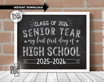 Letrero del primer día del último año de secundaria - último primer día de secundaria 2025-2026 - Letrero del primer día de clases de último año - Letrero de la clase de último año de 2026
