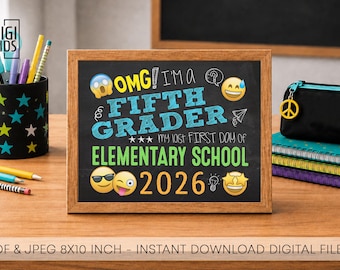 1st day of 5th grade Sign 2026 - LAST first day of elementary school - first day of school chalkboard photo prop - instant download